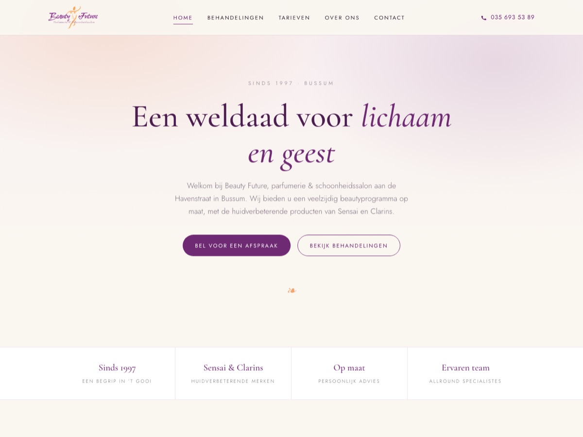 Website van schoonheidssalon Beauty Future