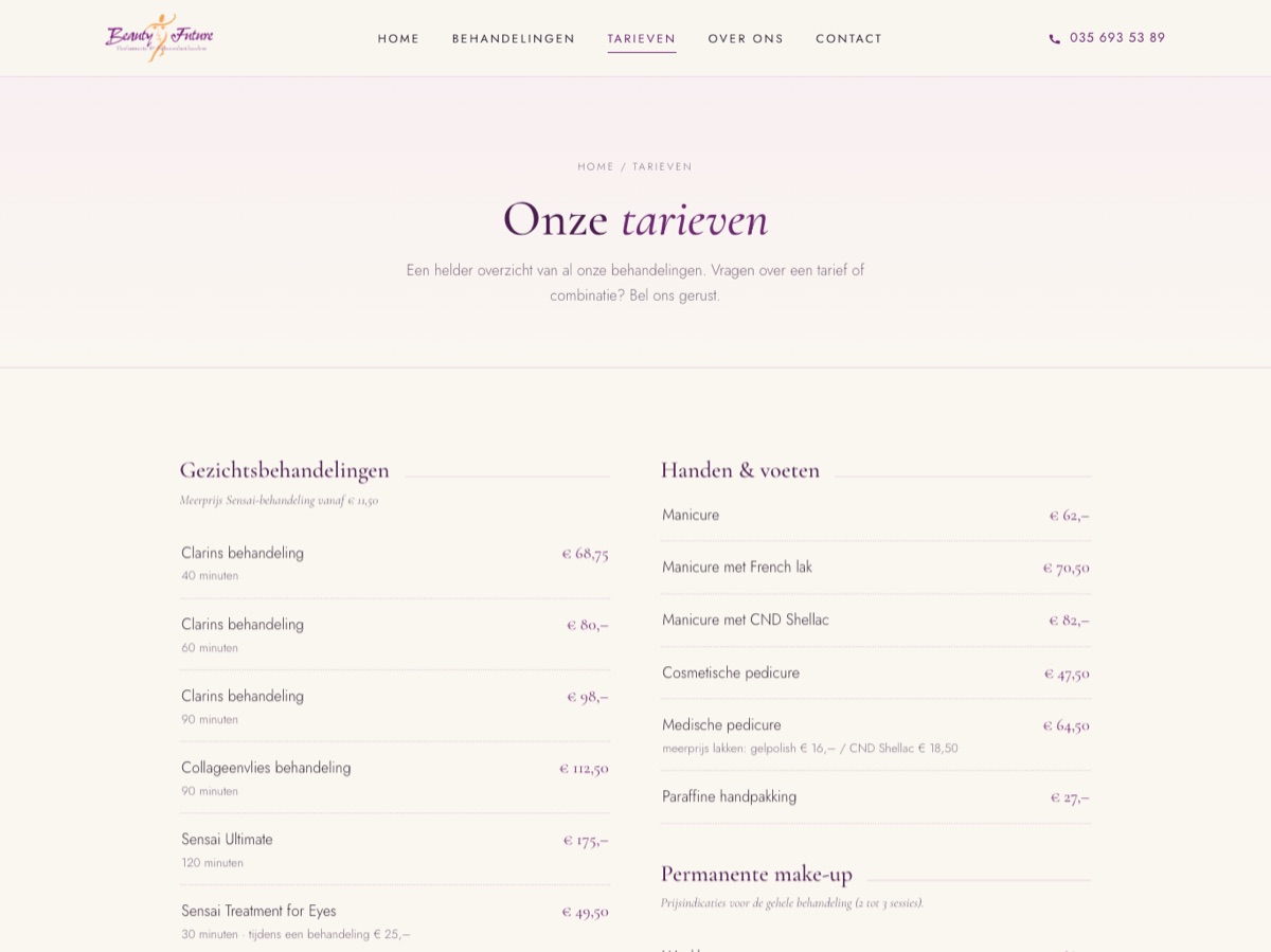 Prices page